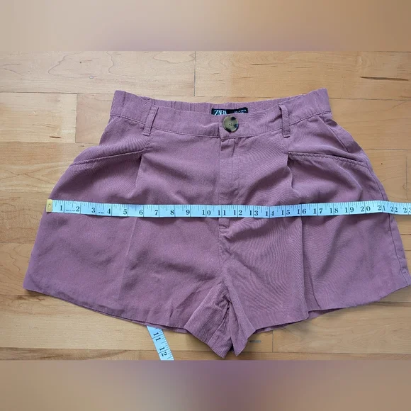 Zara high waisted pleated shorts mauve red medium - Picture 3 of 11